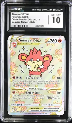 CGC 10 Simisear VSTAR GG37 Crown Zenith Galarian Gallery Pokemon Card - Image 1