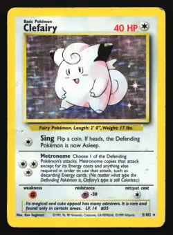 Clefairy 5/102 Base Set Holo Rare Pokemon Card - Image 1
