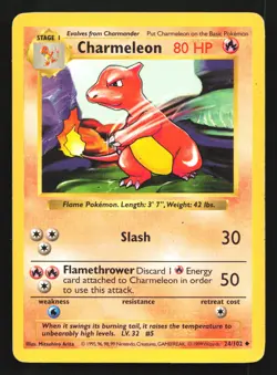 Charmeleon 24/102 Base Set (Shadowless) Uncommon Pokemon Card - Image 1