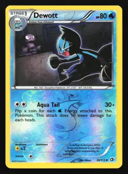 Dewott 30/114 Black and White Reverse Holo Pokemon Card - Image 1