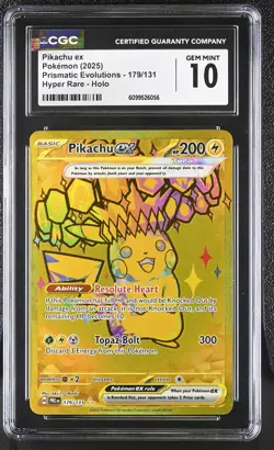 CGC 10 Pikachu ex 179/131 Prismatic Evolutions Hyper Rare Holo Pokemon Card - Image 1