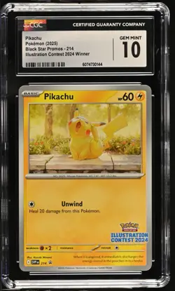 CGC 10 Pikachu 214 Illustration Contest 2024 Black Star Promo Pokemon Card - Image 1
