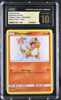 CGC 10 PRISTINE Pokemon Charmander SV6 Hidden Fates Shiny Ultra Rare Holo psa - Image 1