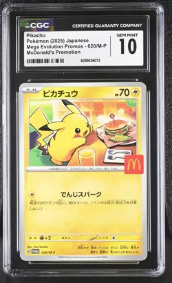 CGC 10 Pikachu 020/M-P Mega Evolution McDonald's Promo Japanese Pokemon Card - Image 1