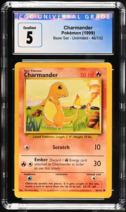 CGC 5 Charmander 46/102 1999 Base Set Common Pokemon Card - Image 1