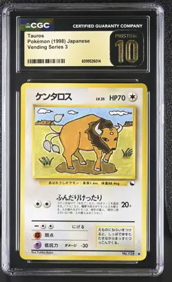 CGC 10 PRISTINE Tauros 128 Vending Series 3 Japanese Pokemon Card - Image 1