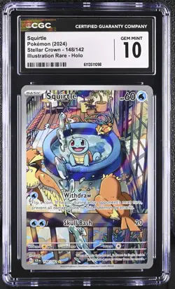CGC 10 Squirtle 148/142 Stellar Crown Illustration Rare Pokemon Card - Image 1