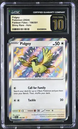 CGC 10 PRISTINE Pokemon Pidgey 196/091 Paldean Fates Shiny Ultra Rare Holo psa - Image 1