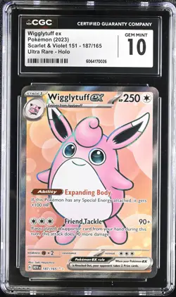 CGC 10 Wigglytuff ex 187/165 MEW EN-151 Ultra RareHolo Pokemon Card - Image 1