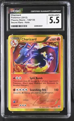 CGC 5.5 Charizard 136/135 Plasma Storm Secret Rare Holo Pokemon Card - Image 1