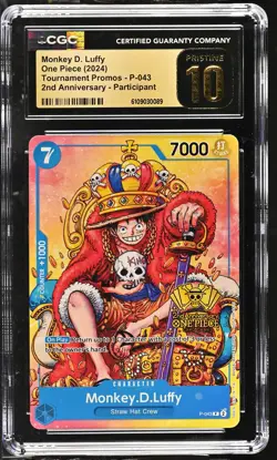 CGC 10 PRISTINE Monkey D. Luffy P-043 Tournament Promo 2nd Anniv. Participant - Image 1