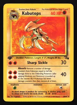 Kabutops 24/62 Fossil !st Edition Rare Pokemon Card - Image 1
