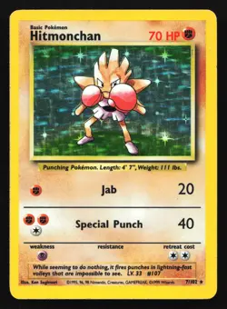 Hitmonchan 7/102 Base Set Holo Rare Pokemon Card - Image 1