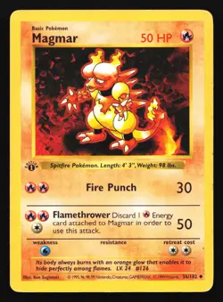 Magmar 36/102 Base Set (Shadowless) 1st Edition Uncommon Pokemon Card - Image 1