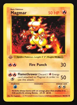 Magmar 36/102 Base Set (Shadowless) 1st Edition Uncommon Pokemon Card - Image 1
