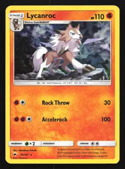 Lycanroc 76/147 Burning Shadows Cracked Ice Holo Rare Pokemon Card - Image 1