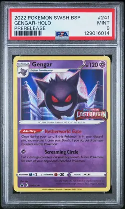 PSA 9 Gengar SWSH241 Lost Origin Prerelease Black Star Promo Pokemon Card - Image 1