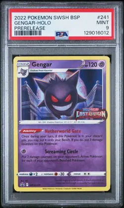 PSA 9 Gengar SWSH241 Lost Origin Prerelease Black Star Promo Pokemon Card - Image 1