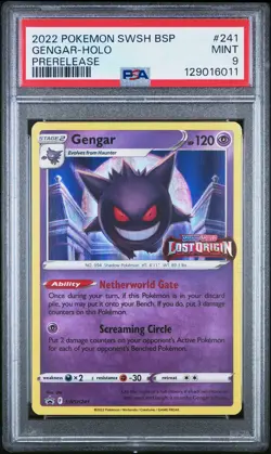 PSA 9 Gengar SWSH241 Lost Origin Prerelease Black Star Promo Pokemon Card - Image 1