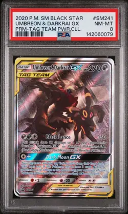 PSA 8 Umbreon & Darkrai GX SM241 2020 Sun & Moon Black Star Promo Pokemon Card - Image 1