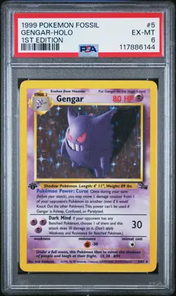 PSA 6 Gengar 5/62 1999 Fossil 1st Edition Holo Rare Pokemon Card - Image 1