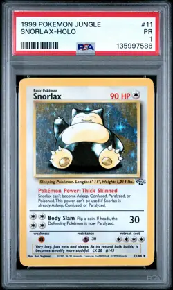 PSA 1 Snorlax 11/64 1999 Jungle Holo Rare Pokemon Card - Image 1
