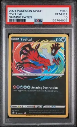 2021 POKEMON SWORD & SHIELD SHINING FATES #046 YVELTAL PSA 10 - Image 1