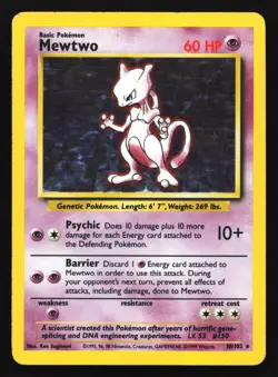 Mewtwo 10/102 Base Set Holo Rare Pokemon Card - Image 1