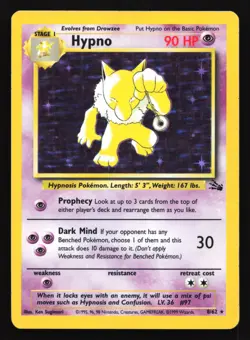 Hypno 8/62 Fossil Holo Rare Pokemon Card - Image 1