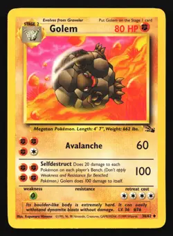 Golem 36/62 Fossil Uncommon Pokemon Card - Image 1