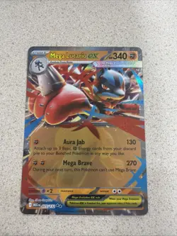 Pokemon Mega Lucario EX Holo Double Rare Card 077/132 ME01 Mega Evolution - Image 1
