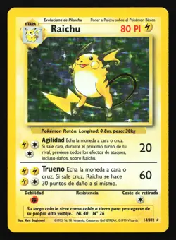 Raichu 14/102 Base Set SPANISH Holo Rare Pokemon Card - Image 1