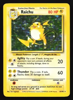 Raichu 14/102 Base Set Holo Rare Pokemon Card - Image 1