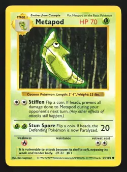 Pokemon Metapod 54/102 WotC Base Set Shadowless Unlimited LP - Image 1