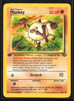 Pokemon Mankey 55/64 WotC Jungle 1st Edition Common NM - Image 1