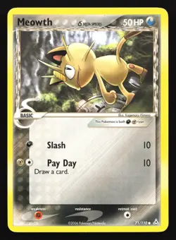 Pokemon Meowth (Delta Species) 71/110 EX Holon Phantoms Regular Common LP - Image 1