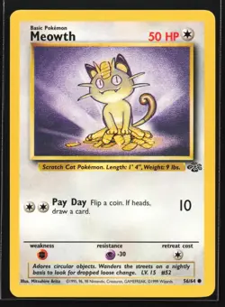 Pokemon Meowth 56/64 WotC Jungle Unlimited Common NM - Image 1