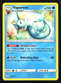 Vaporeon 42/236 SM - Cosmic Eclipse Uncommon Pokemon Card - Image 1
