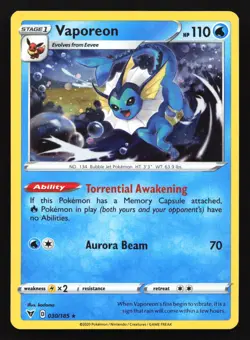 Vaporeon 030/185 Vivid Voltage Cosmos Holo Rare Pokemon Card - Image 1