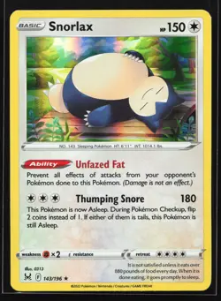 Snorlax 143/196 SWSH11: Lost Origin Holo Rare Pokemon Card - Image 1