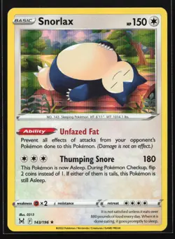 Snorlax 143/196 SWSH11: Lost Origin Holo Rare Pokemon Card - Image 1