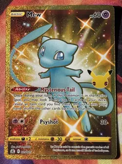 Pokemon TCG Mew 025/025 Celebrations Full Art Ultra Rare Holo NM 2021 Hp 60 Gold - Image 1