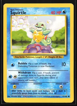 Squirtle 63/102 Base Set Common Pokemon Card - Image 1