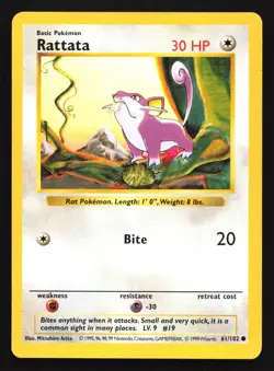 Rattata 61/102 Base Set (Shadowless) Common Pokemon Card - Image 1