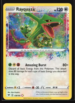 Rayquaza 138/185 SWSH04: Vivid Voltage Amazing Rare Pokemon Card - Image 1
