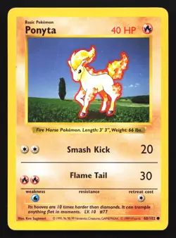 Ponyta 60/102 Base Set (Shadowless) Common Pokemon Card - Image 1