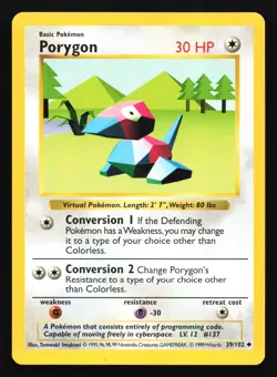 Porygon 39/102 Base Set (Shadowless) Uncommon Pokemon Card - Image 1