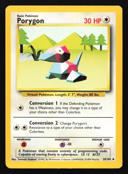Porygon 39/102 Base Set Uncommon Pokemon Card - Image 1
