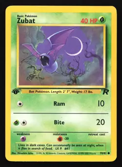 Zubat 70/82 Team Rocket 1st Edition Common Pokemon Card - Image 1