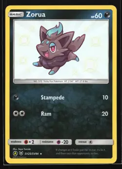 Zorua SV25/SV94 Hidden Fates: Shiny Vault Shiny Holo Rare Pokemon Card - Image 1